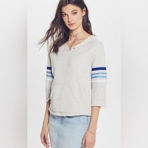 Mother The Square Tear Fray Sweatshirt in Beige Raw Hem Kangaroo Pouch Sz Large